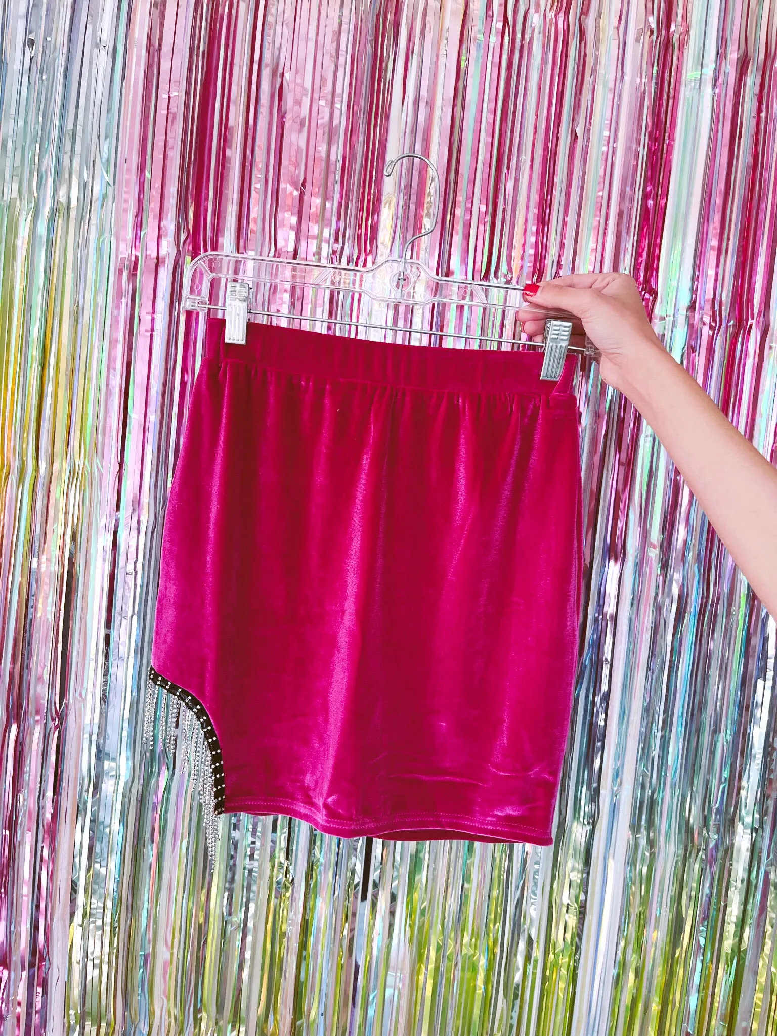 Imperial Velvet Rhinestone Mini Skirt - Pink