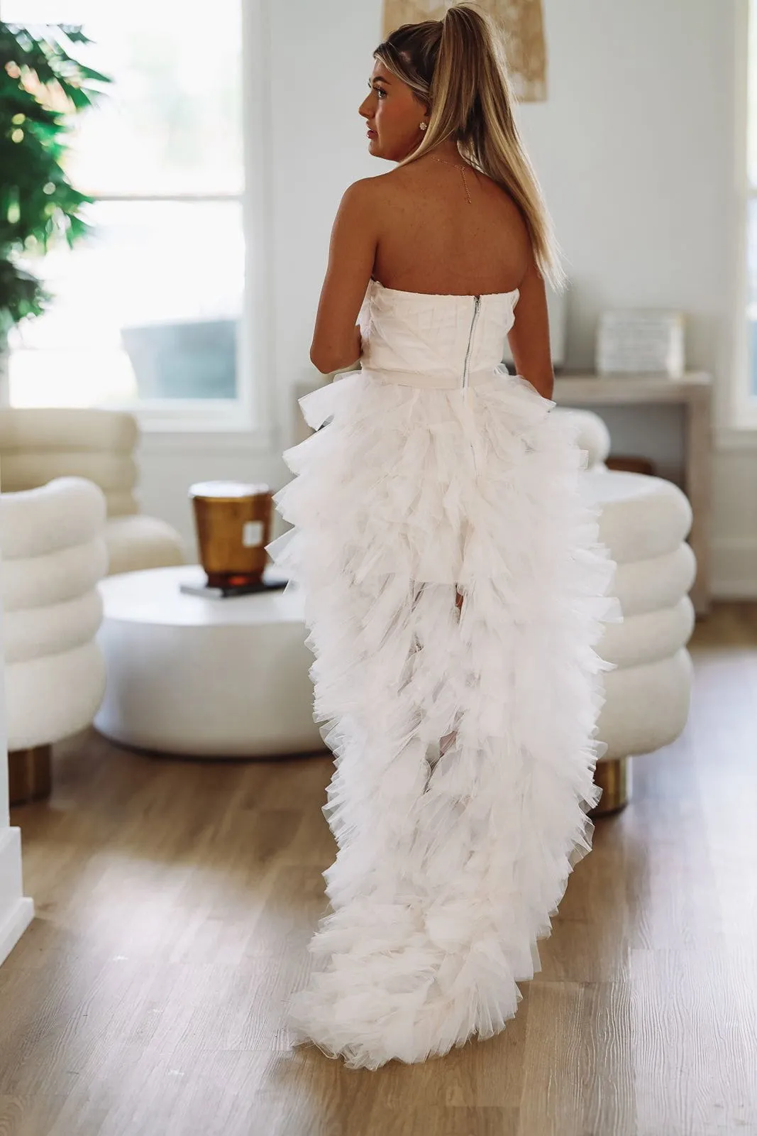 In The Moment High Low Tulle Dress - Cream