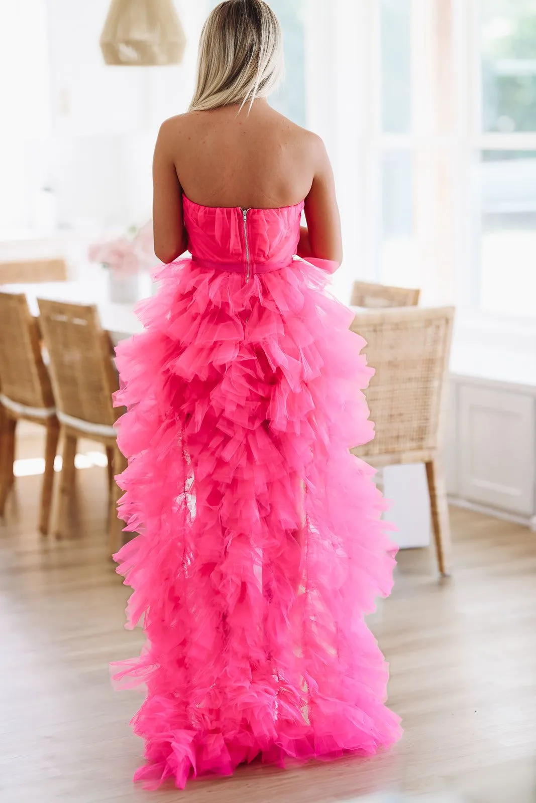 In The Moment High Low Tulle Dress - Magenta Pink
