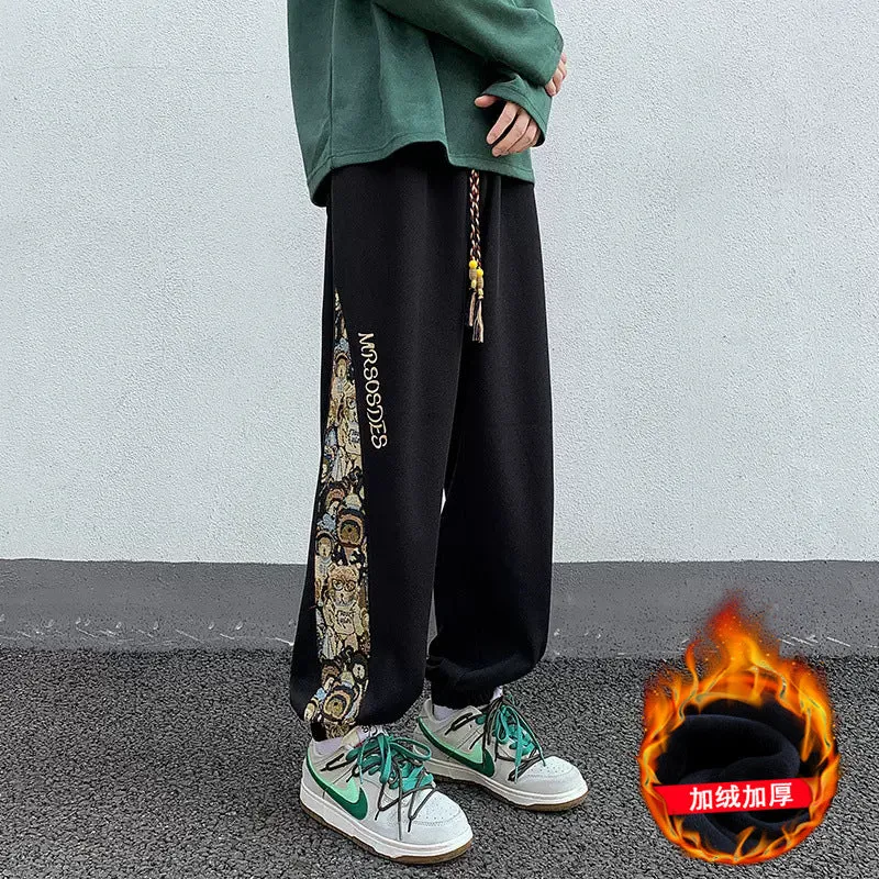 INSTOCK-Embroidered trousers men's spring and autumn wide-leg