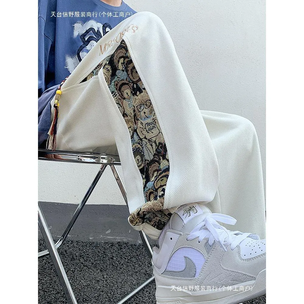 INSTOCK-Embroidered trousers men's spring and autumn wide-leg