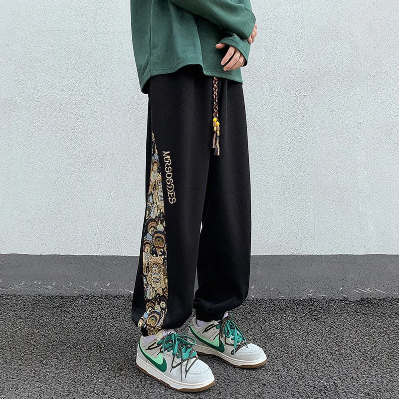 INSTOCK-Embroidered trousers men's spring and autumn wide-leg