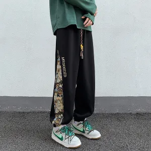INSTOCK-Embroidered trousers men's spring and autumn wide-leg