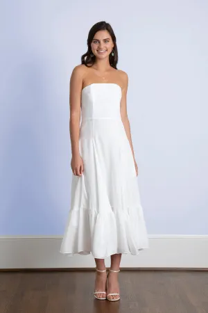 Ivie Strapless Tea Length Little White Dress & Bridal Shower Dress