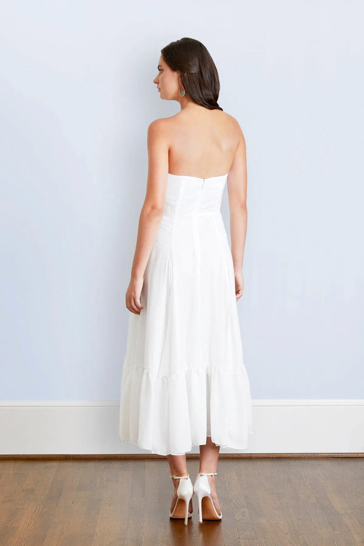 Ivie Strapless Tea Length Little White Dress & Bridal Shower Dress