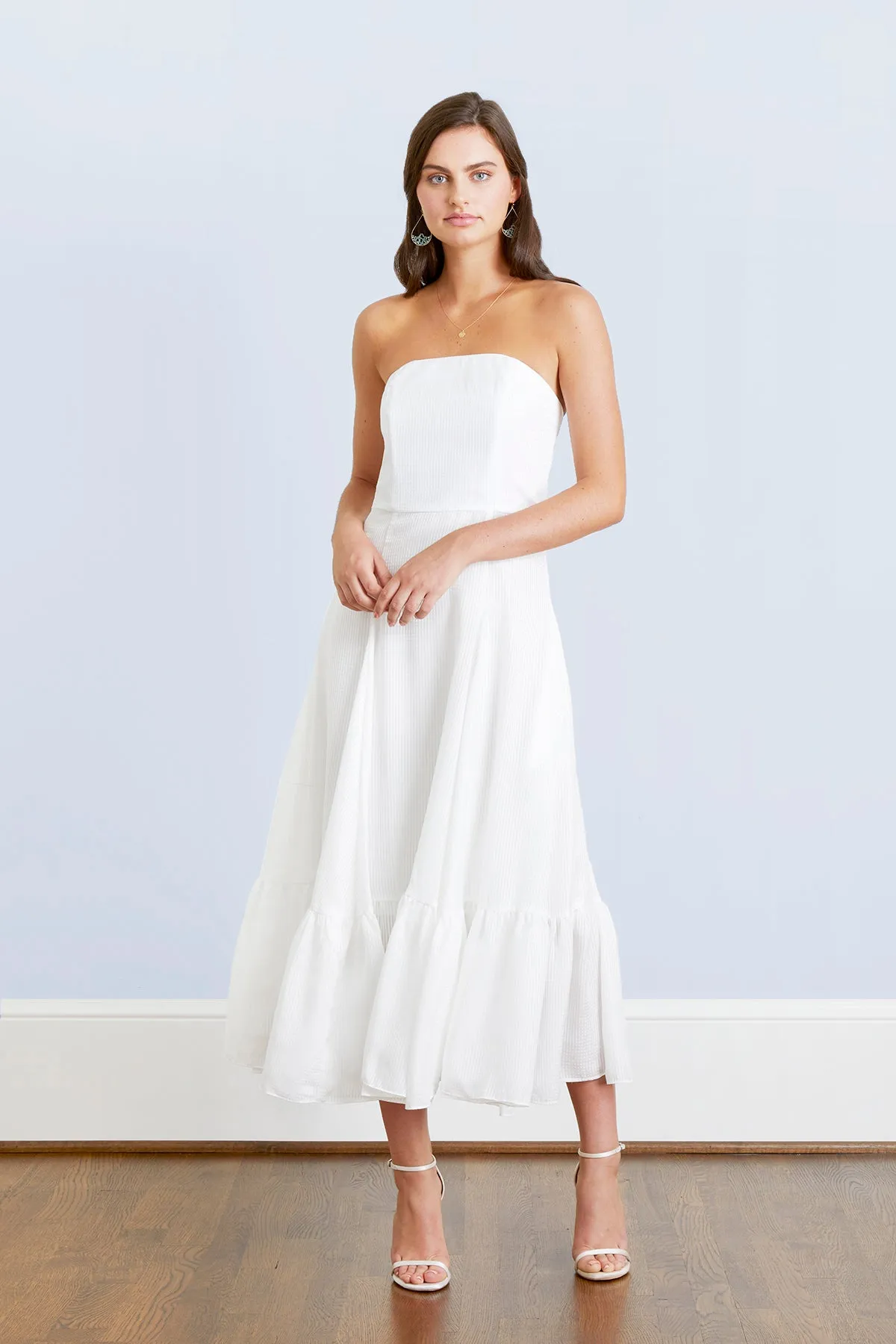 Ivie White Strapless Tea Length City Hall And Courthouse Wedding Dress