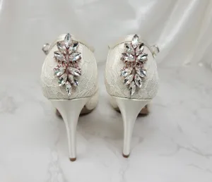 Ivory Lace Bridal Shoes with Rose Gold Back Heel Design