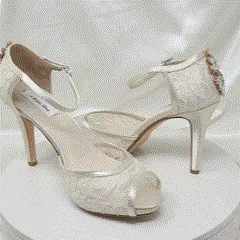 Ivory Lace Bridal Shoes with Rose Gold Back Heel Design