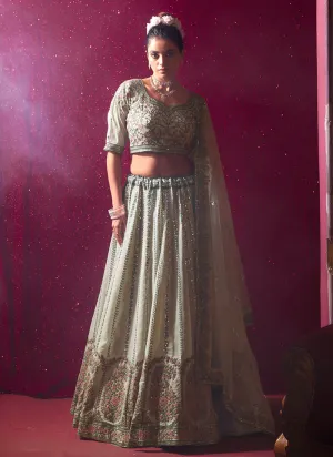 Ivory Multi Traditional Embroidered Bridal Lehenga Choli