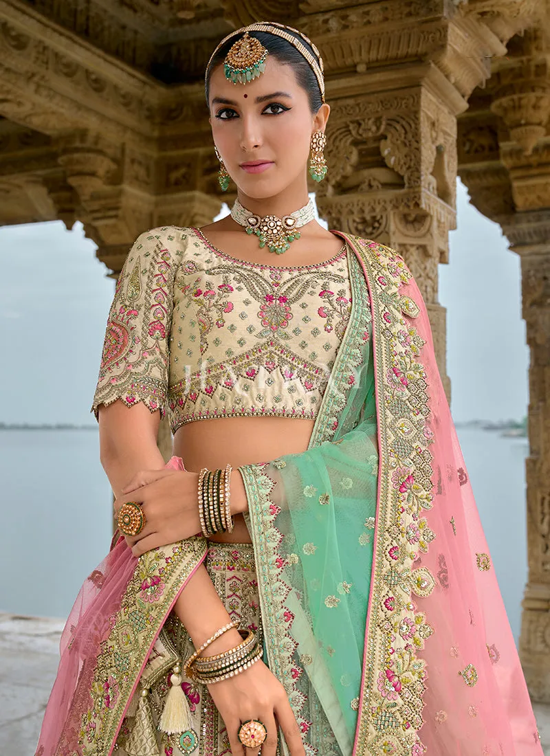 Ivory Multicolored Traditional Embroidery Bridal Lehenga Choli