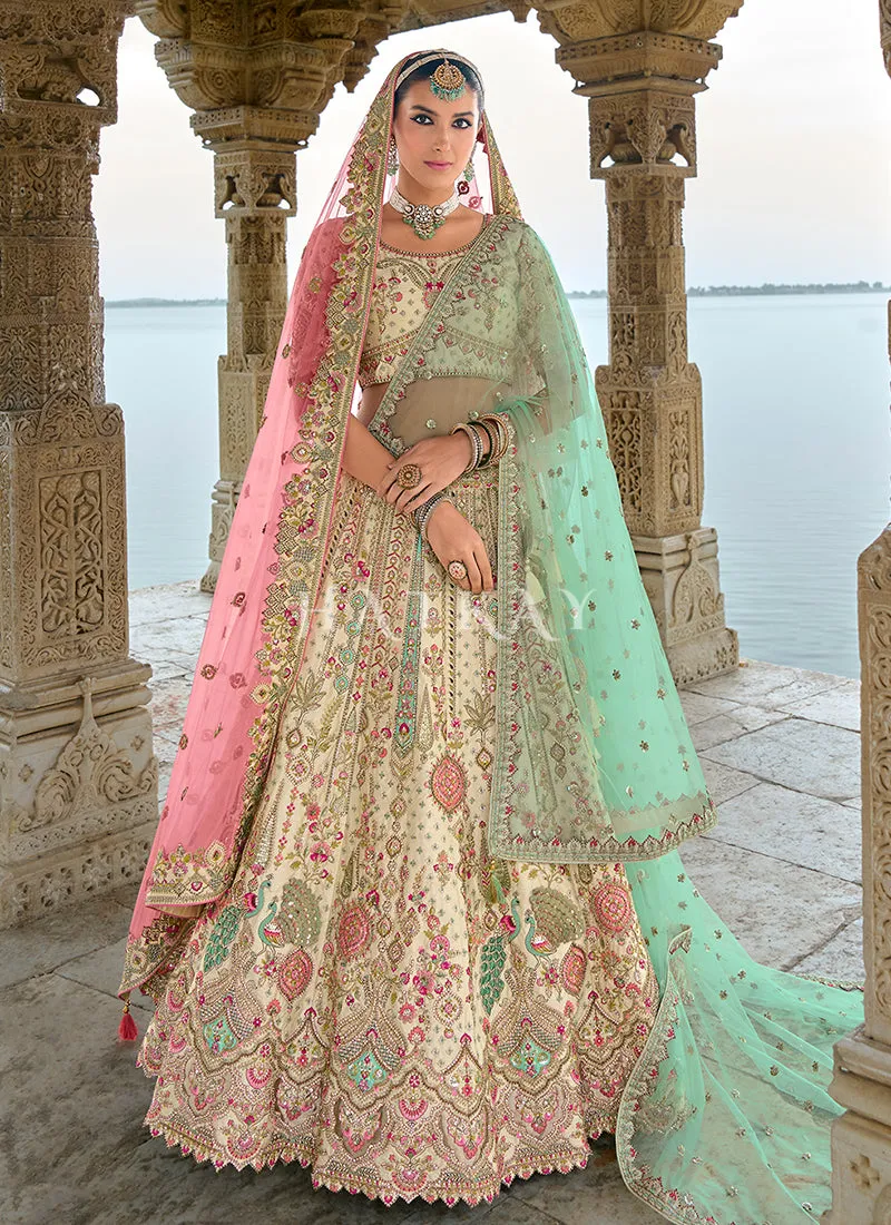 Ivory Multicolored Traditional Embroidery Bridal Lehenga Choli
