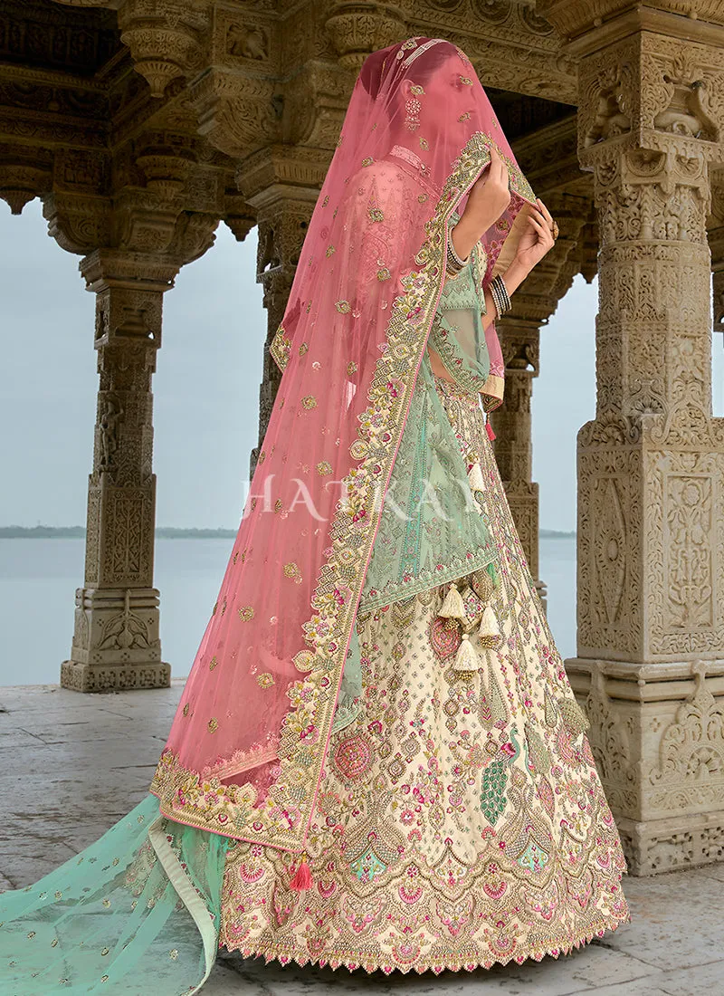 Ivory Multicolored Traditional Embroidery Bridal Lehenga Choli