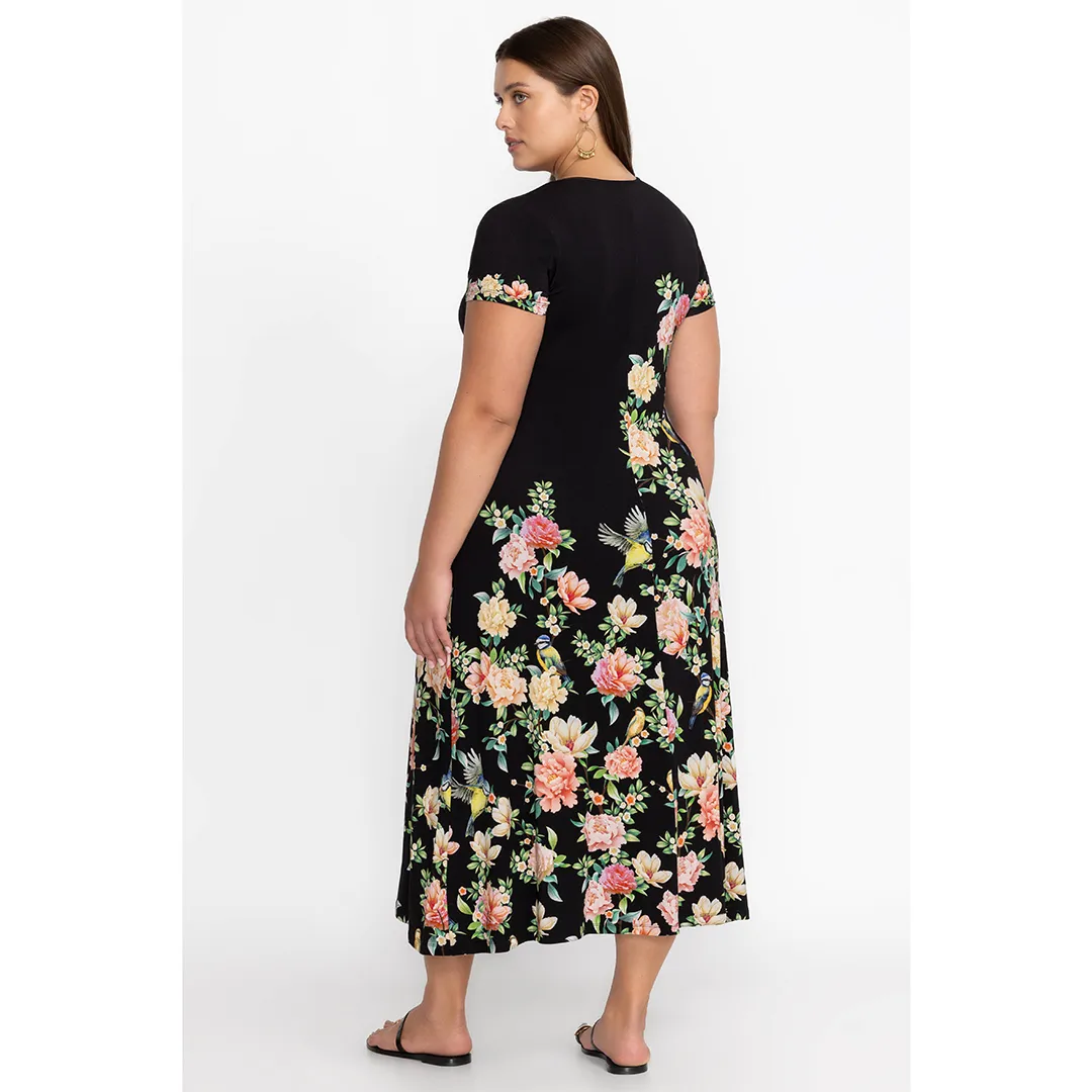 Johnny Was Janie Favorite Birdie Cap Sleeve Dress Plus Black Maxi Floral New