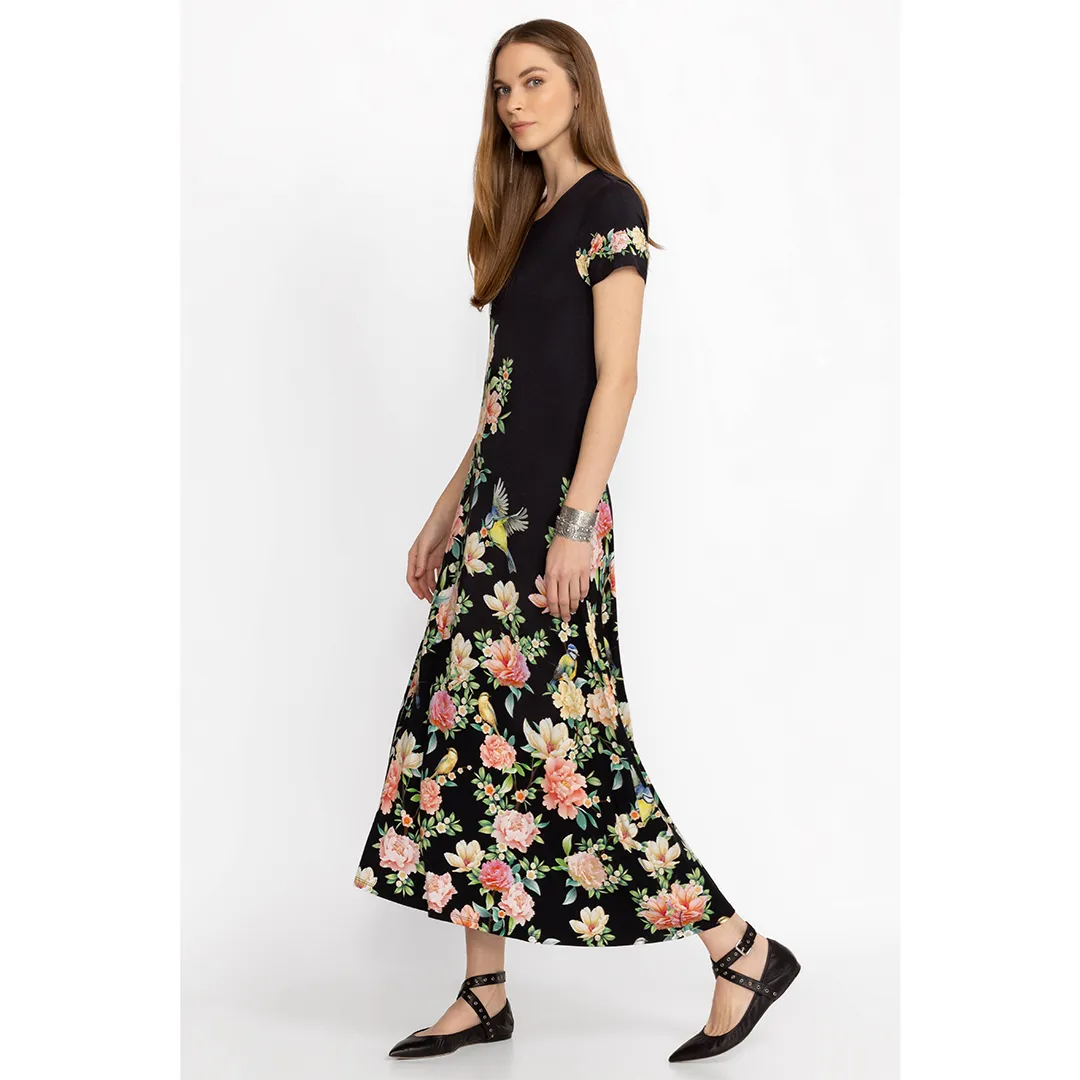 Johnny Was Janie Favorite Birdie Cap Sleeve Dress Plus Black Maxi Floral New