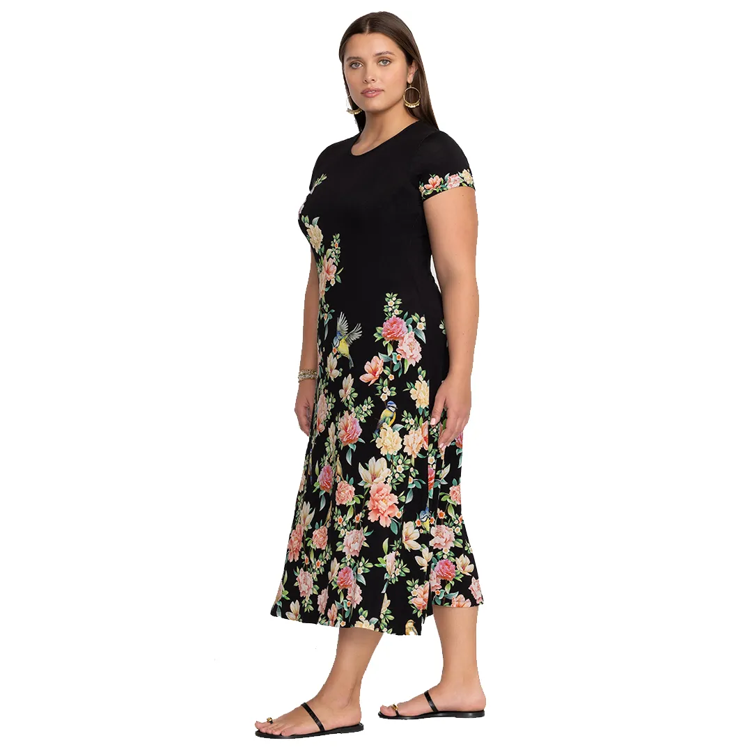 Johnny Was Janie Favorite Birdie Cap Sleeve Dress Plus Black Maxi Floral New