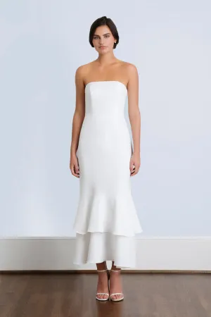 Josette White Strapless Tea Length Rehearsal Dinner and Wedding Dress