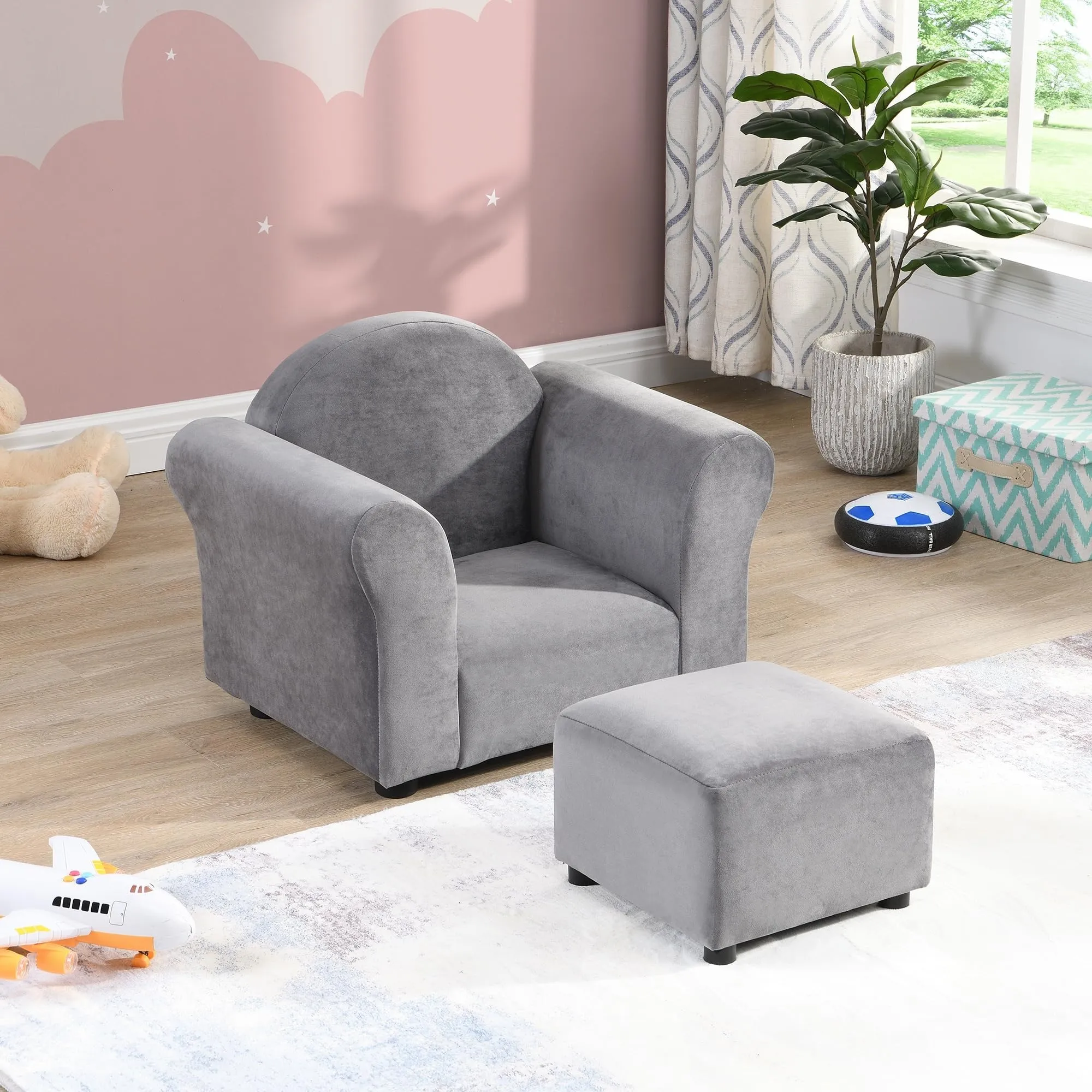 Kids Sofa Chair Set Upholstered Recliner with Ottoman Lounge Chairs