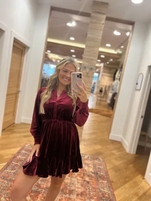 Kimberly Burgundy Velvet Dress