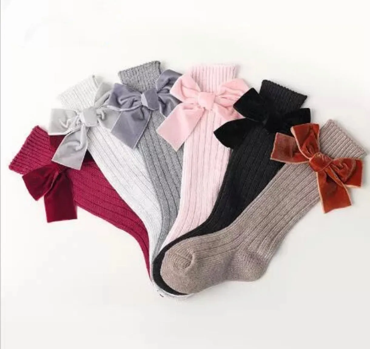 Knee High Socks Velvet Bow~ Ready to Ship