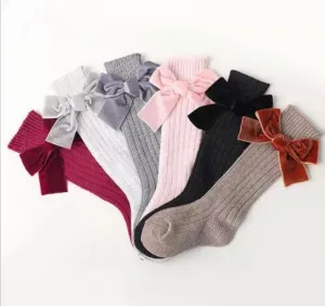 Knee High Socks Velvet Bow~ Ready to Ship