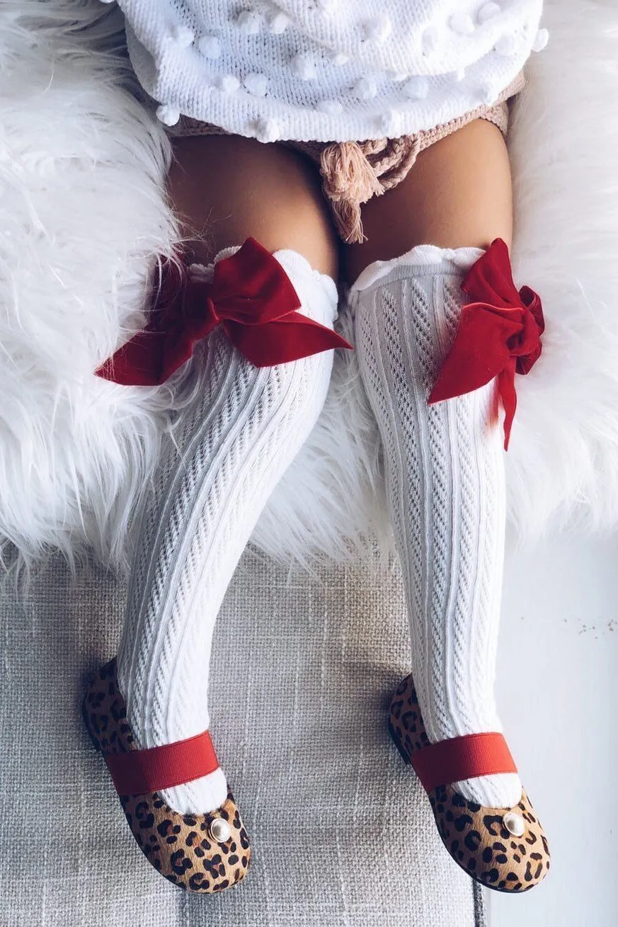 Knee High Velvet Bow Socks