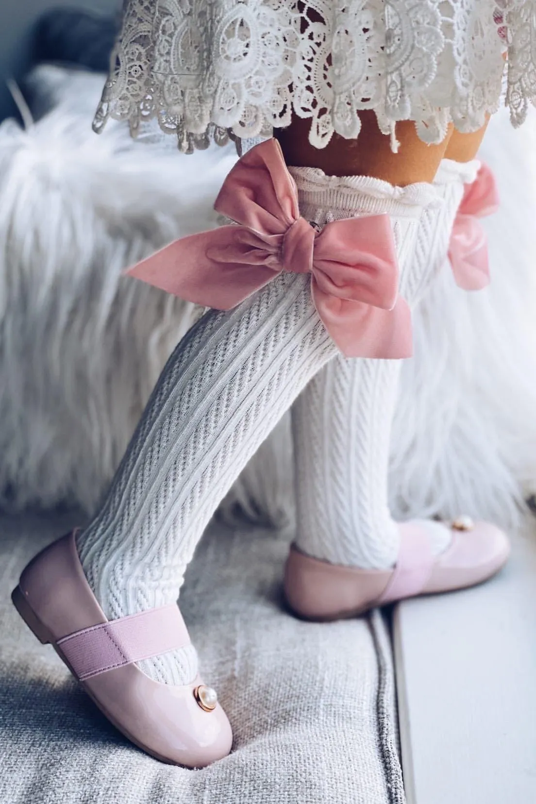 Knee High Velvet Bow Socks
