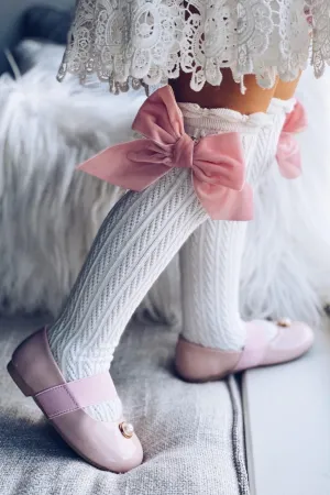 Knee High Velvet Bow Socks