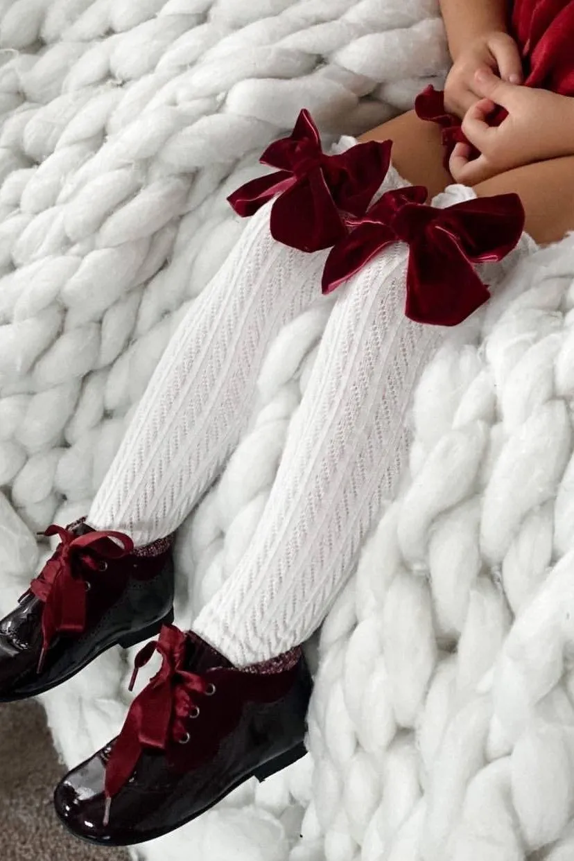 Knee High Velvet Bow Socks
