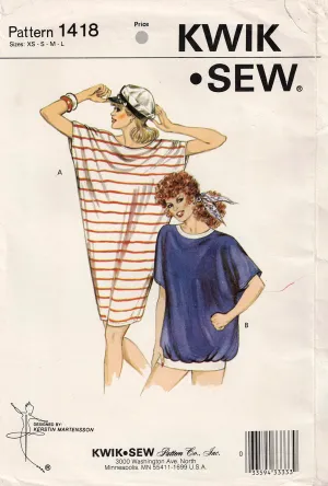 Kwik Sew 1418 Womens Stretch or Woven Cover Up Tunic Tops 1980s Vintage Sewing Pattern Size XS - L