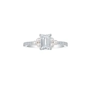 Lab Grown diamond 1.65ctw Solitaire Emerald with Pearl Bridal Ring