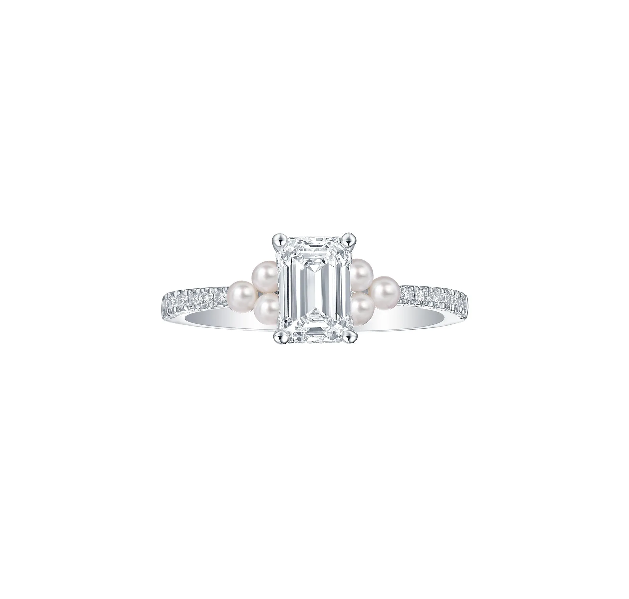 Lab Grown diamond 1.65ctw Solitaire Emerald with Pearl Bridal Ring