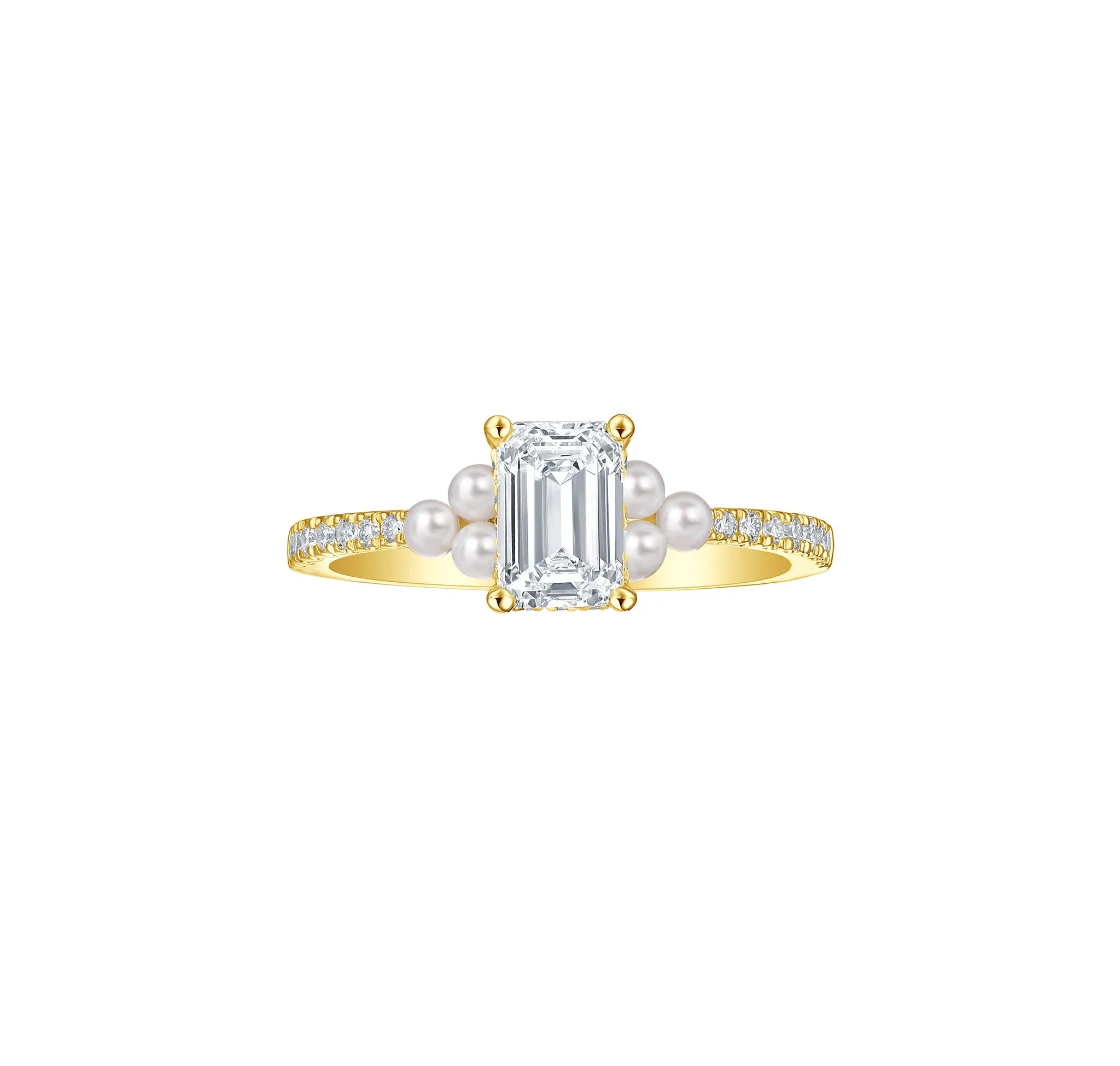 Lab Grown diamond 1.65ctw Solitaire Emerald with Pearl Bridal Ring
