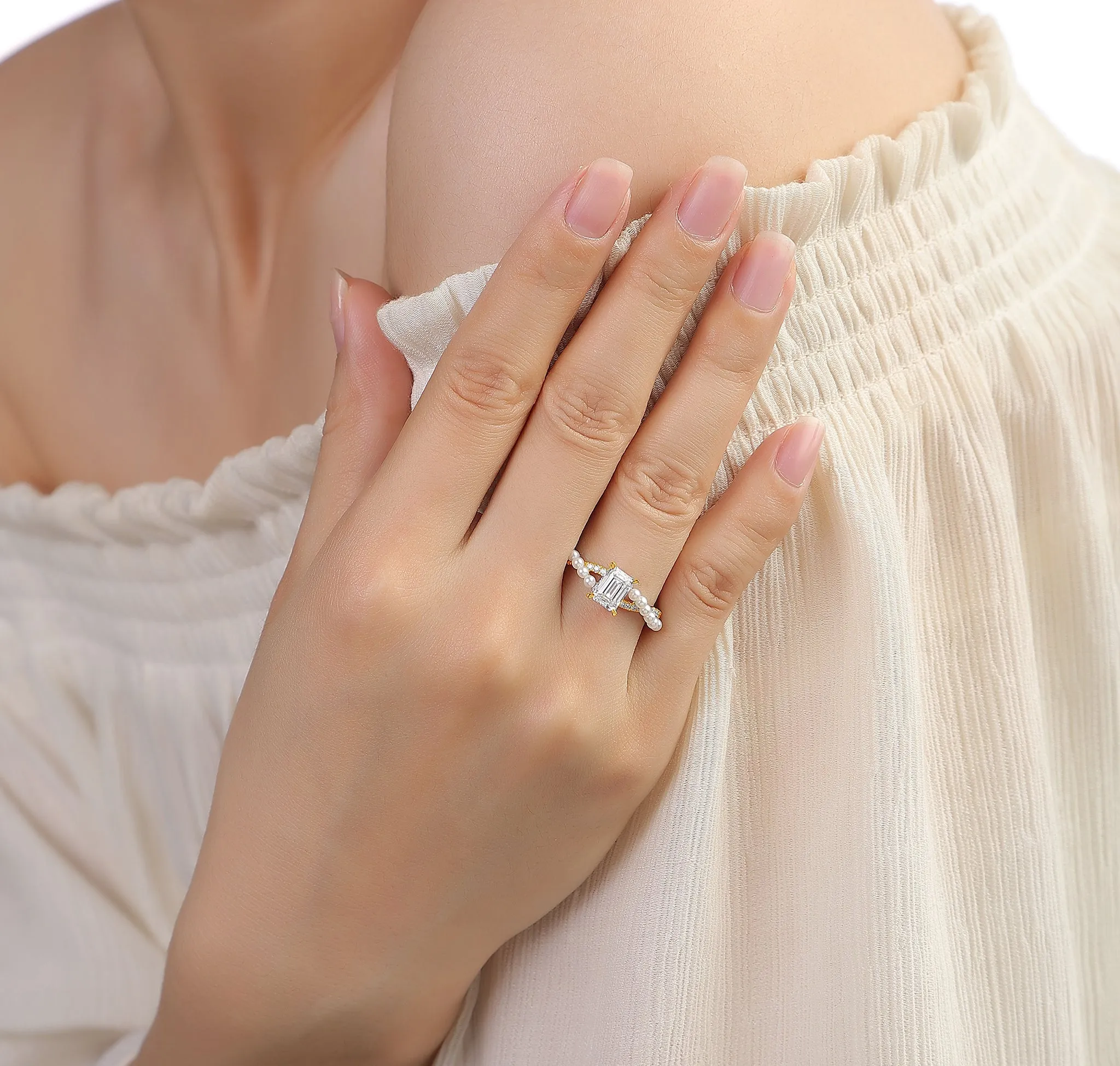 Lab Grown diamond 2.05ctw Solitaire with Twisted Pearl Bridal Ring