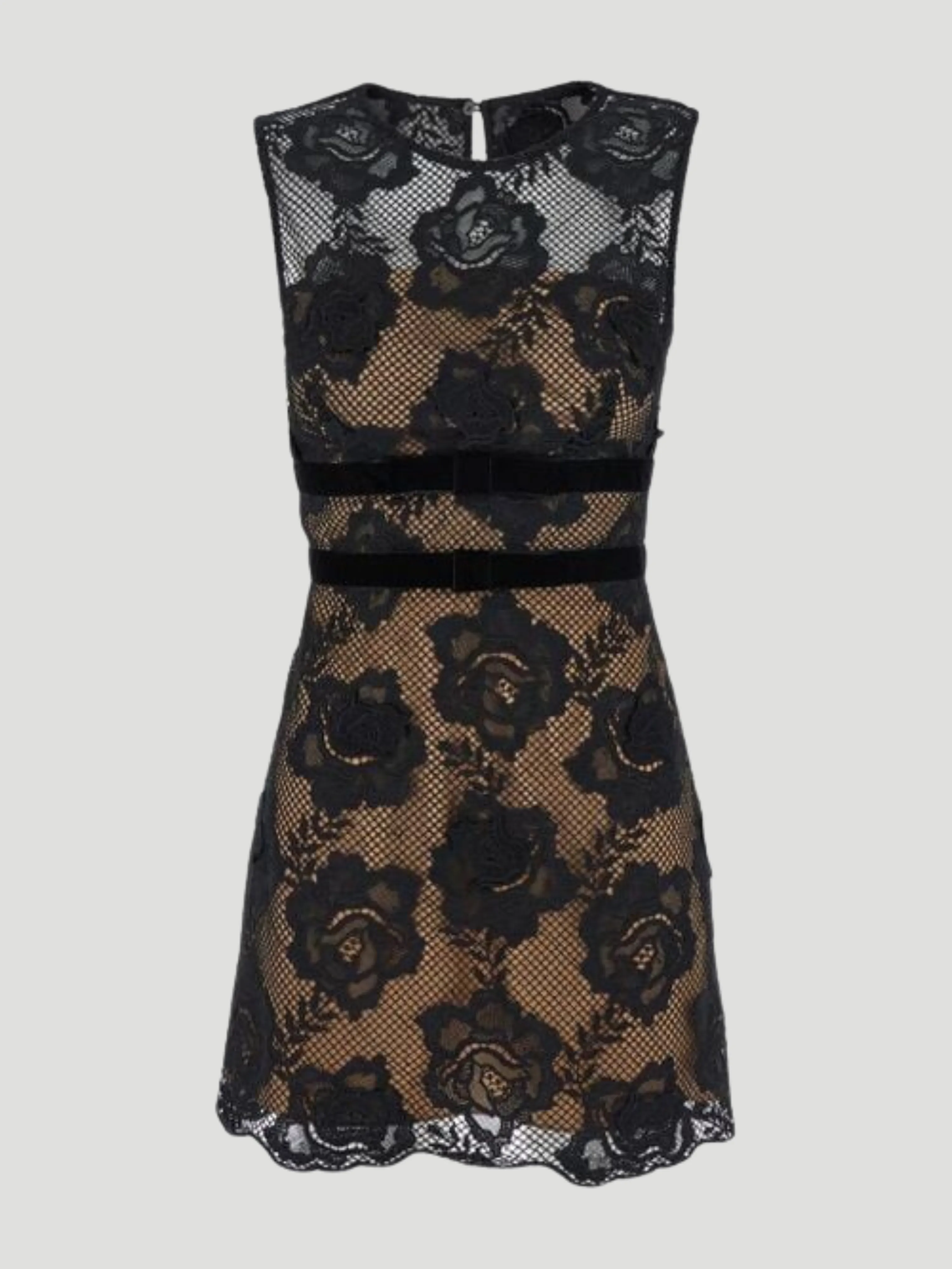 Lace Velvet Bow Mini Dress in Black