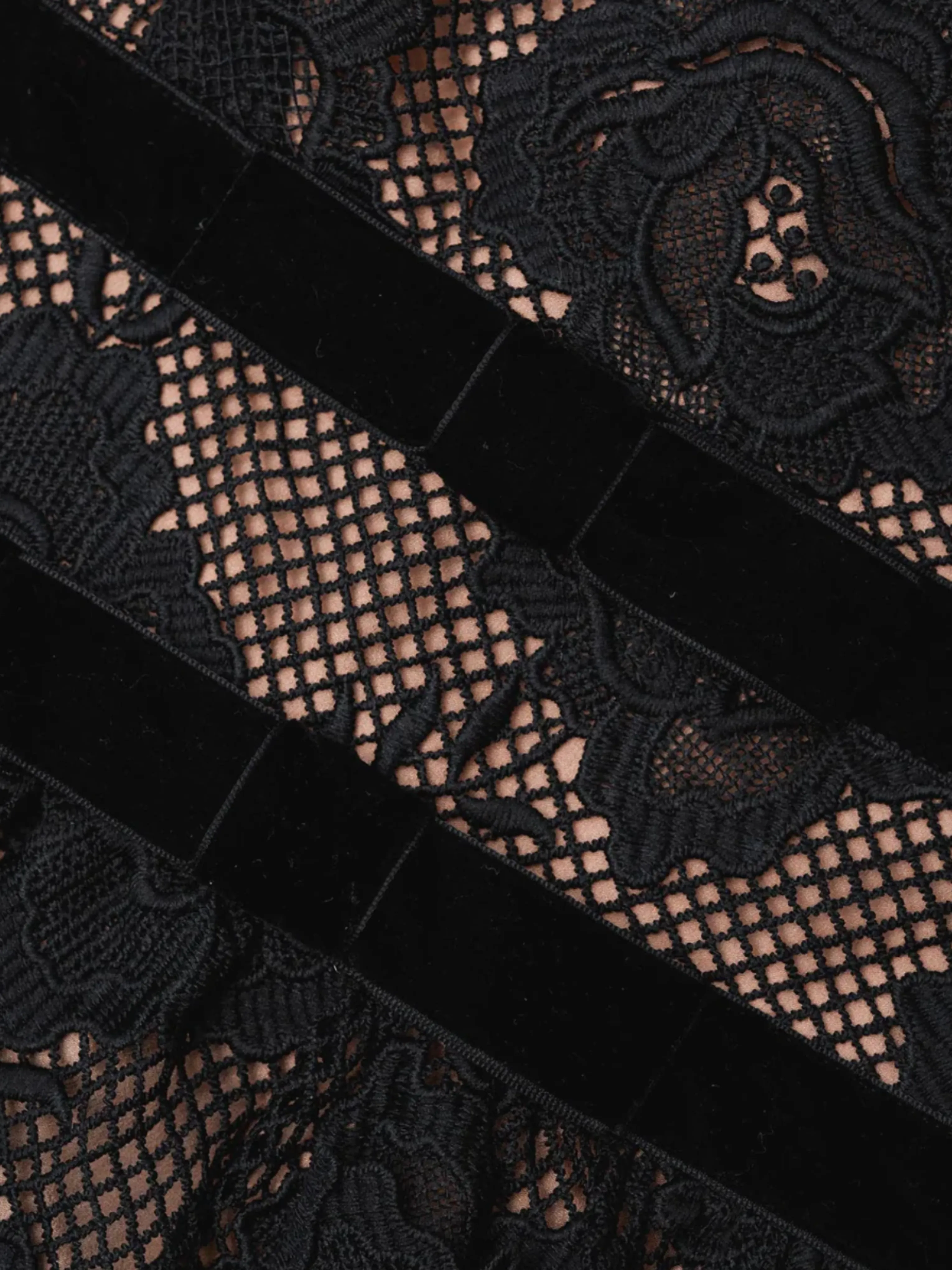 Lace Velvet Bow Mini Dress in Black