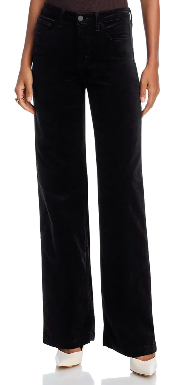 L'Agence - Clayton High Rise Wide Leg Velvet Jean - Noir