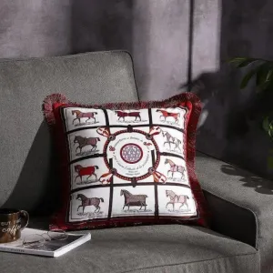 Land of the Horses Fringed Velvet Throw Pillow Cover
