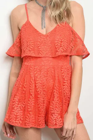 Last Word - Lace Romper Coral