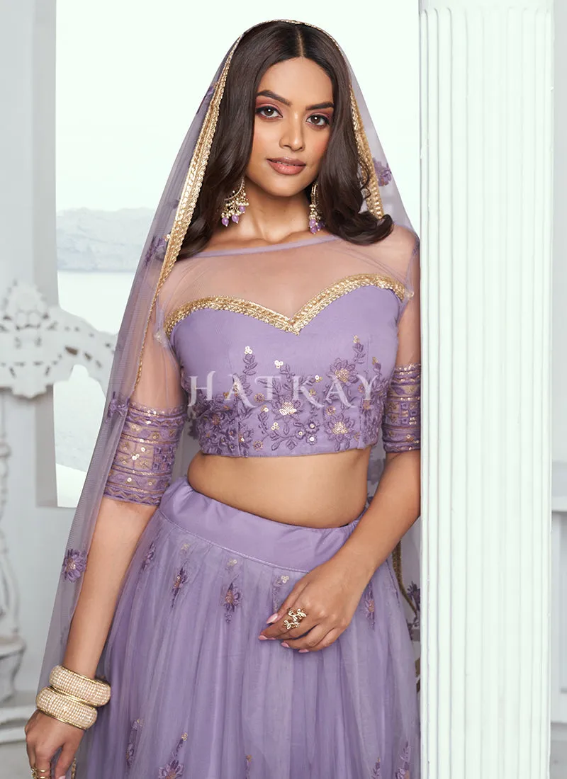 Lavender Embroidered Party Wear Lehenga Choli