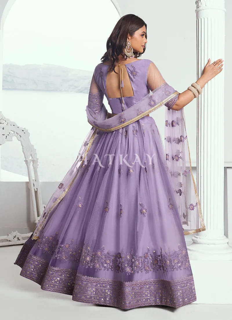 Lavender Embroidered Party Wear Lehenga Choli