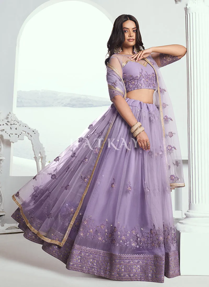 Lavender Embroidered Party Wear Lehenga Choli