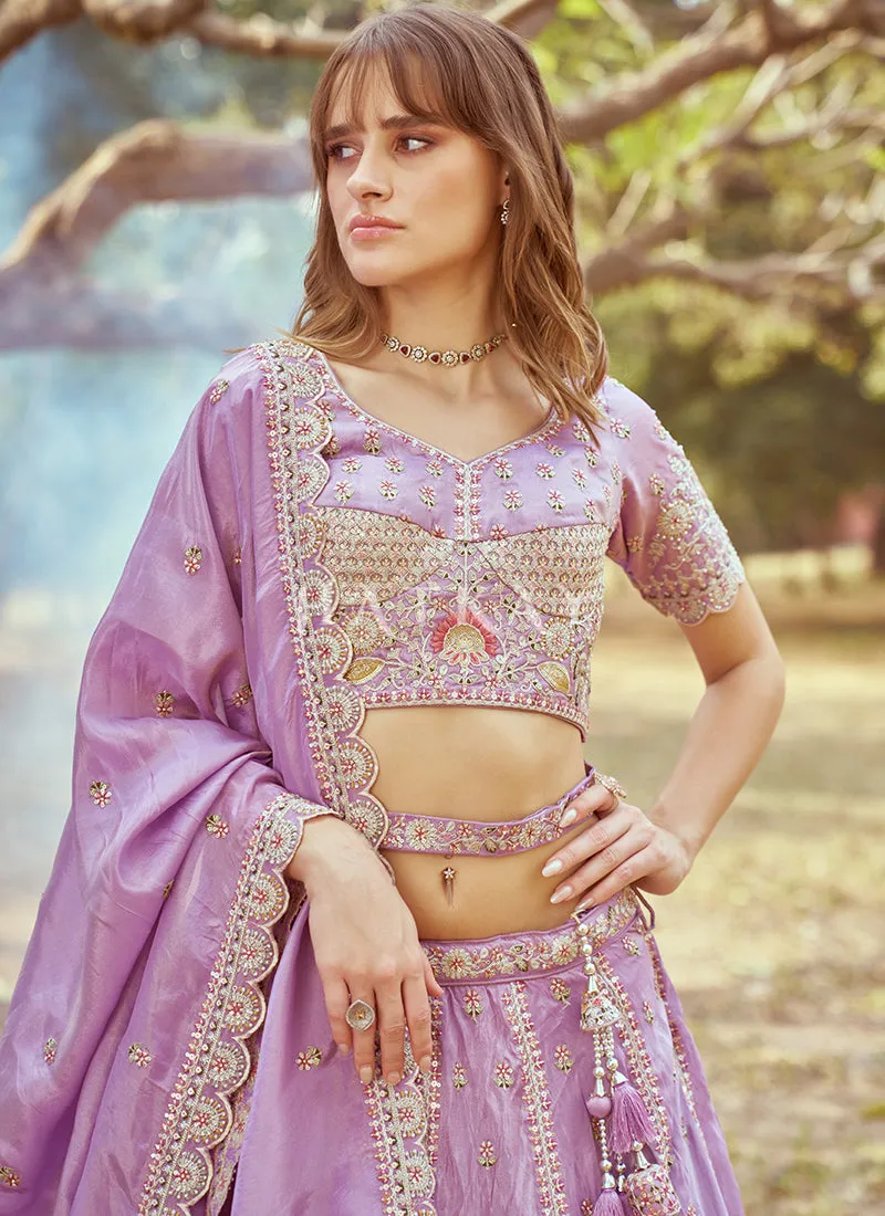 Lavender Multi Embroidered Bridal Lehenga Choli