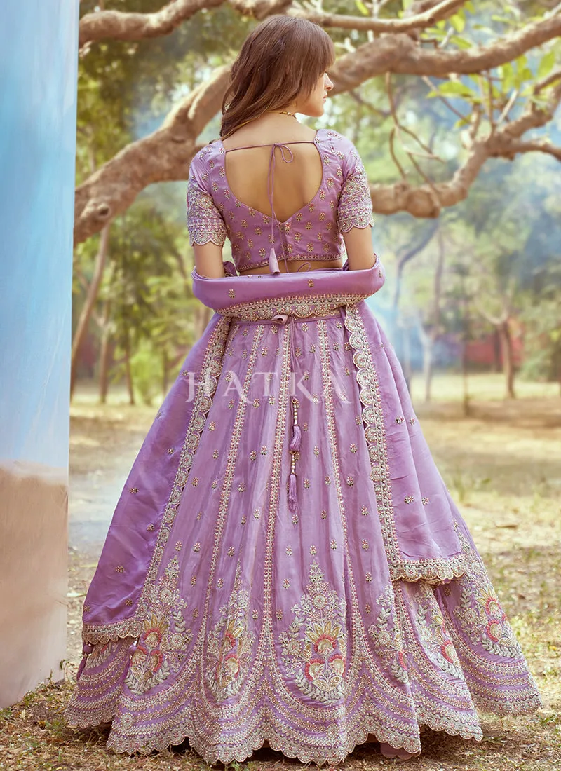 Lavender Multi Embroidered Bridal Lehenga Choli