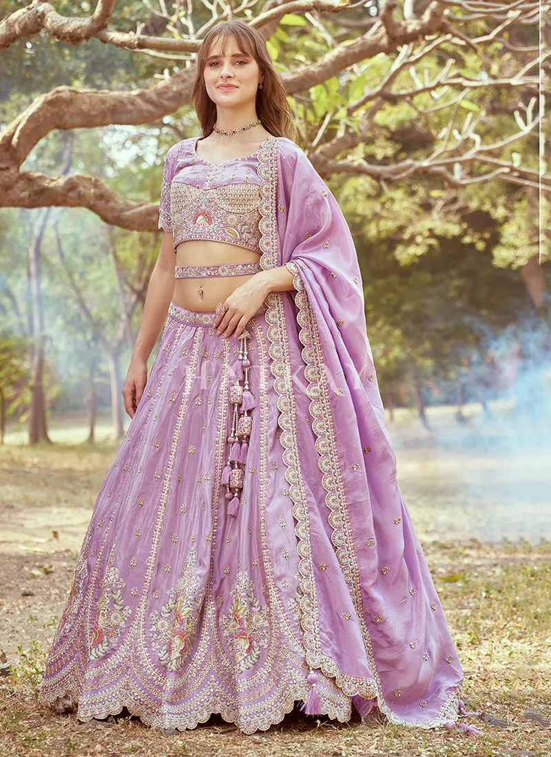 Lavender Multi Embroidered Bridal Lehenga Choli