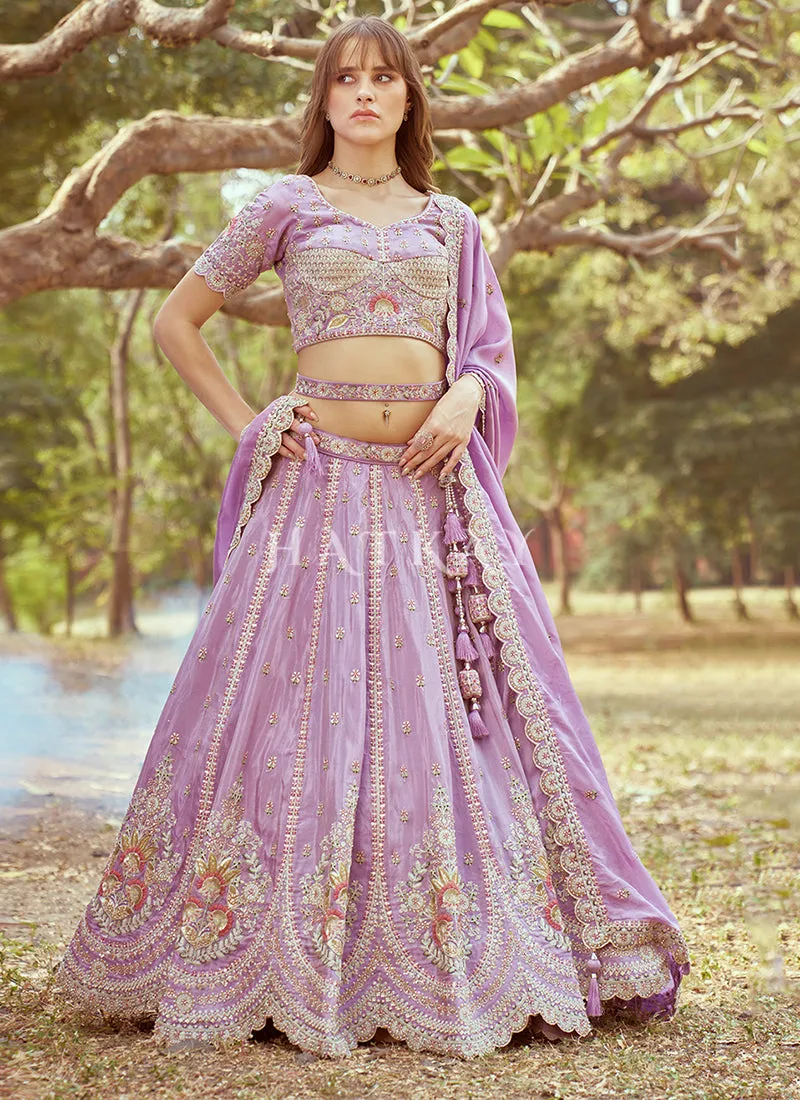 Lavender Multi Embroidered Bridal Lehenga Choli