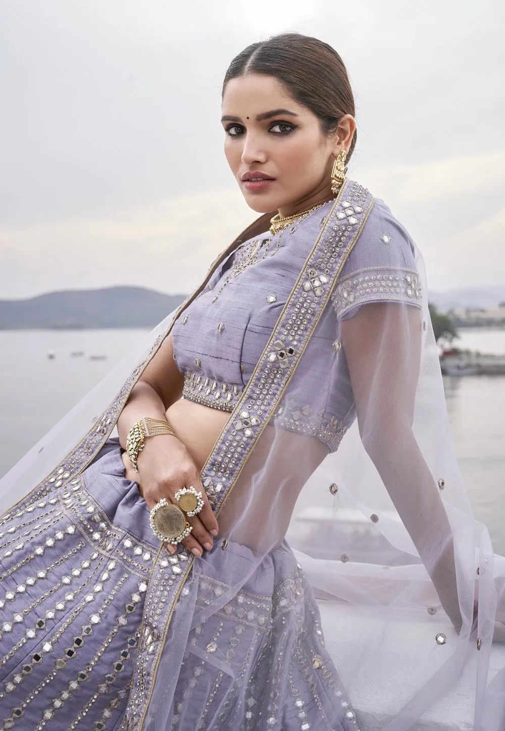 Lavender Work Wedding Lehenga Choli