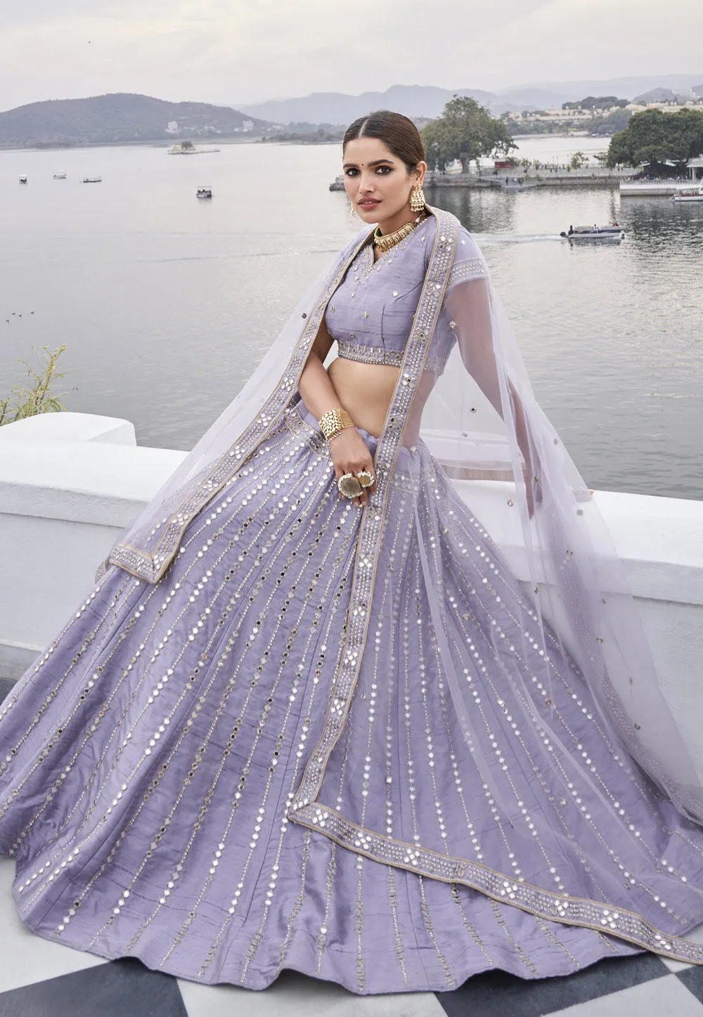 Lavender Work Wedding Lehenga Choli
