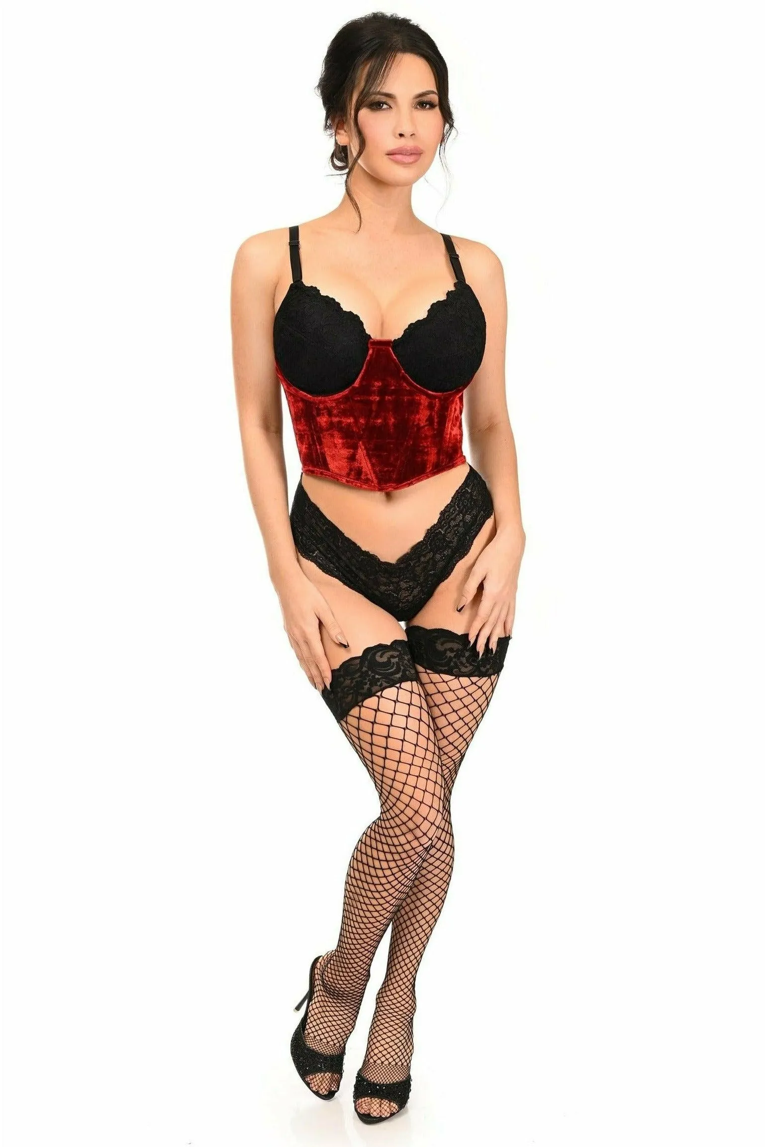 Lavish Red Velvet Underwire Waist Cincher Corset