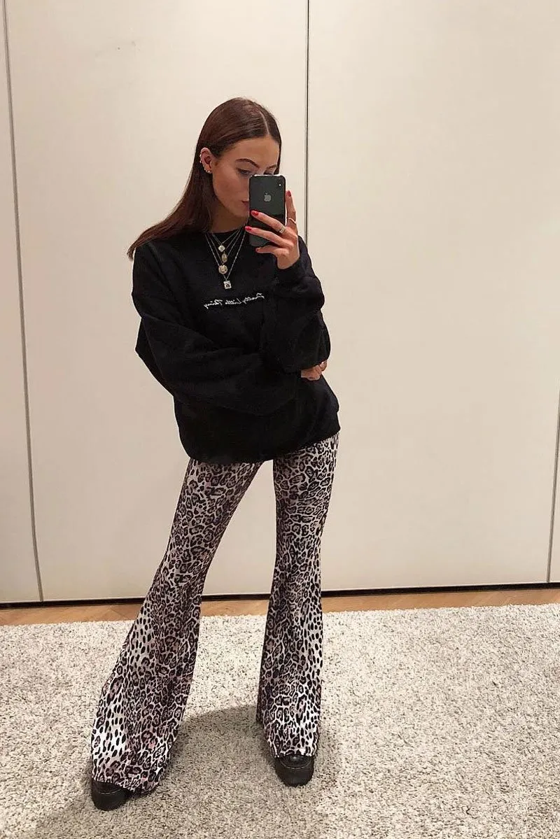 Leopard Print Velvet High Waisted Flared Trousers - Kamryn