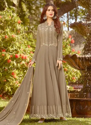 Light Brown Golden Embroidered Slit Style Anarkali Suit